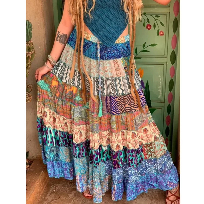 Saia Longa Patchwork Boho Chic