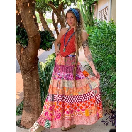Saia Longa Patchwork Boho Chic